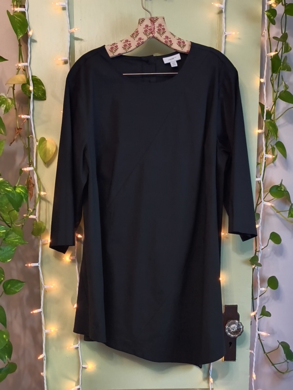 Women's J. Jill Black Smock Tunic Asymmetric Semi Sleeve Top 1x